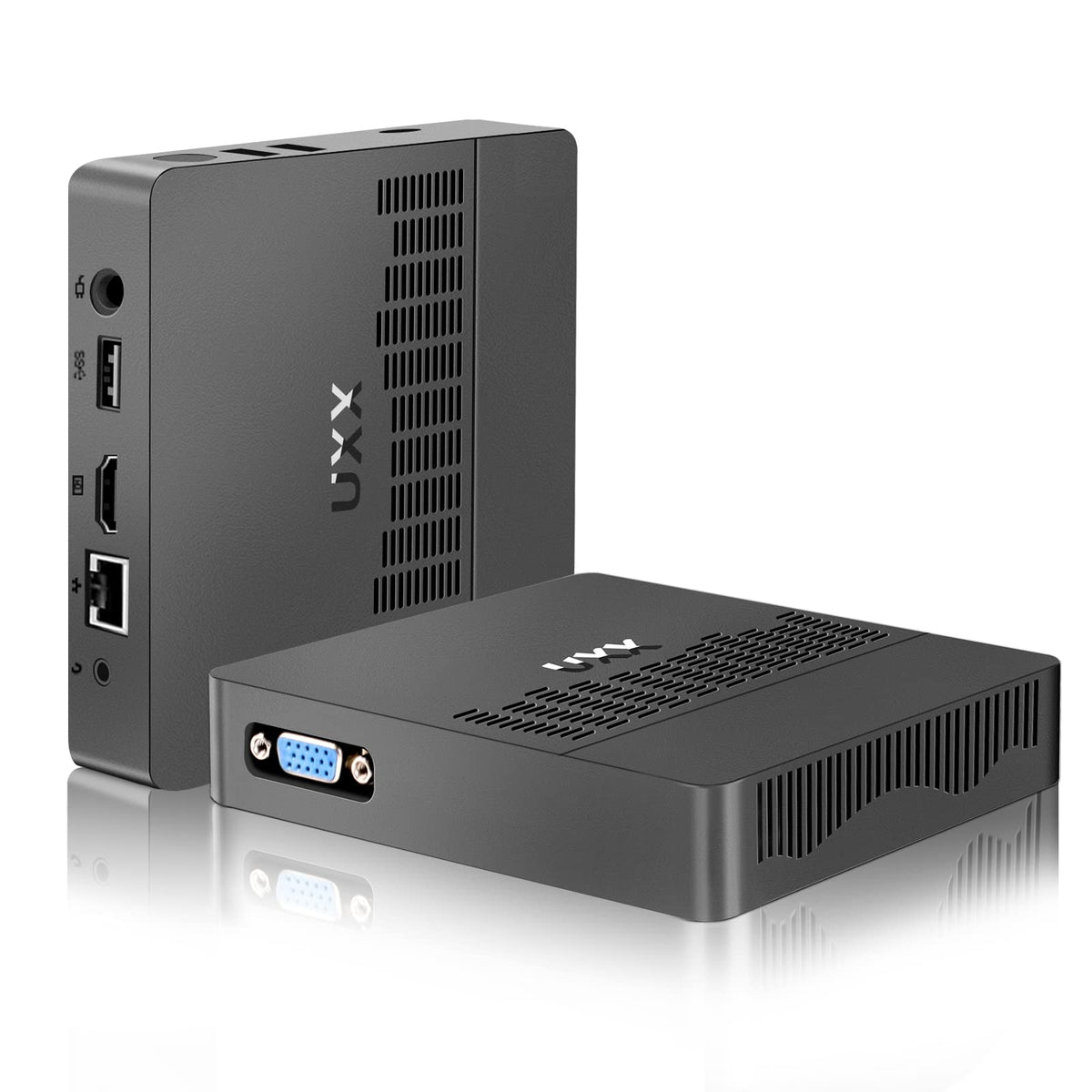 UXX Mini PC Unterstützung 512GB M.2 SSD Erweiterung N3350 Micro Desktop Computer 64GB eMMC Gaming PC 4K UHD Dual Display BT 2.4/5G WiFi USB 3.0 HDMI für Büro/Home (Grau)